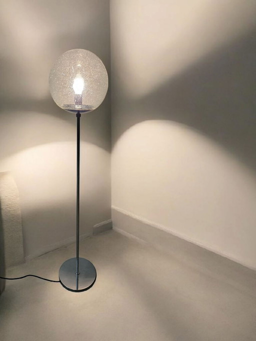 Vintage Space Age Boule Chrome Lampadaire Lampe Glashütte Limburg Avec bulles années 1970