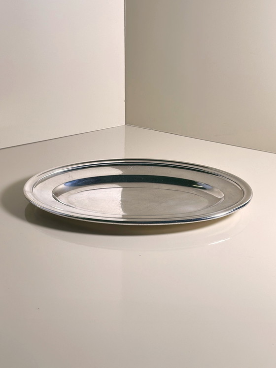 Image 1 of 1930 Christofle verzilverd dienblad Grand Hotel du Lac St. Moritz vintage metalen art deco schaal bord serveren schotel