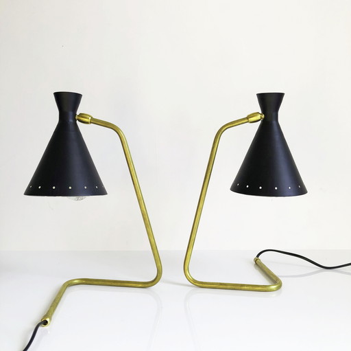  Paire de lampes à cocotte vintage en laiton et fer laqué, 1950