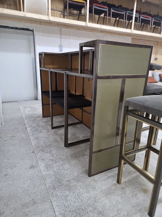 Belgo Chrom bar + mirror 70/80s Hollywood Regency, Belgochrom, Liquor cabinets, Brass, Aluminium, Beige (photo 4 of 8)