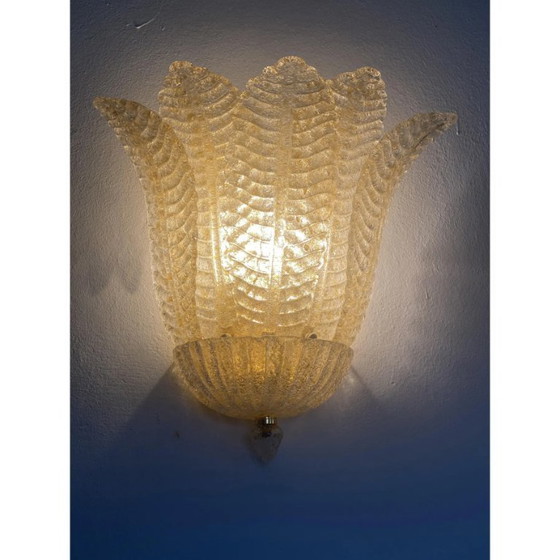 Image 1 of Venetiaanse gouden Graniglia "blad" design Murano glazen wandlampen, paar