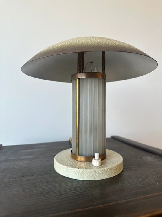 Art Deco Brass & Glass table lamp. France c.1920-30 (photo 9 of 13)