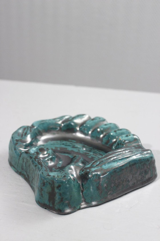 Image 1 of Große Keramik-Schmuckschale mit Kupferoxid-Beschichtung, Stil der 1950er Jahre, Gueden Primavera Cazaux