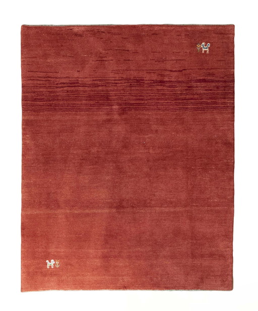 Hand-knotted Gabbeh Loribaft nomadic rug 190 x 150 cm red