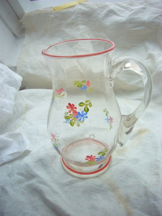 Jarra de cristal antigua pintada a mano, circa 1920. – Vasos y jarras, Glass (photo 4 of 7)