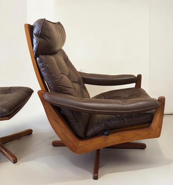 Image 1 of SöDa Galvano Lied Mobler Norway Fauteuil Lounge + Ottomane Vintage Teck