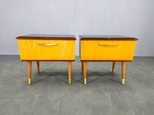 Pair of Mid Century Czech Nightstands with Glass Tops, 1960s