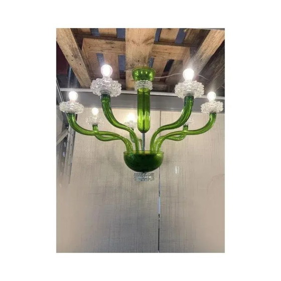 Image 1 of Groene Murano glazen kroonluchter met transparante rostrato boubeches van Simoeng