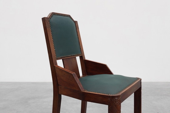 Image 1 of Set van 6 Art Deco eetkamerstoelen in hout met originele bekleding, België jaren 30