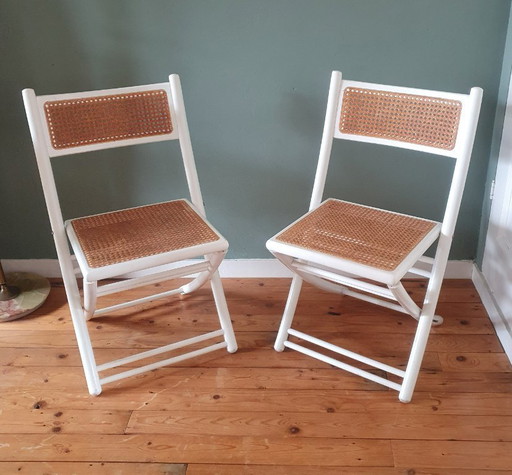 Set of 2 White Design folding chairs with cane / webbing upholstery