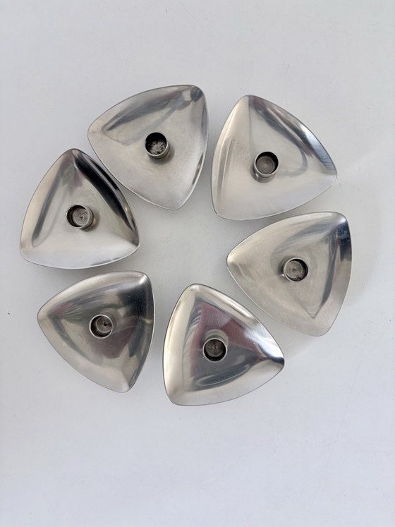 Dänisches Mid-Century Design Set von 6 Kerzenhaltern – Metal, rvs (photo 4 of 6)