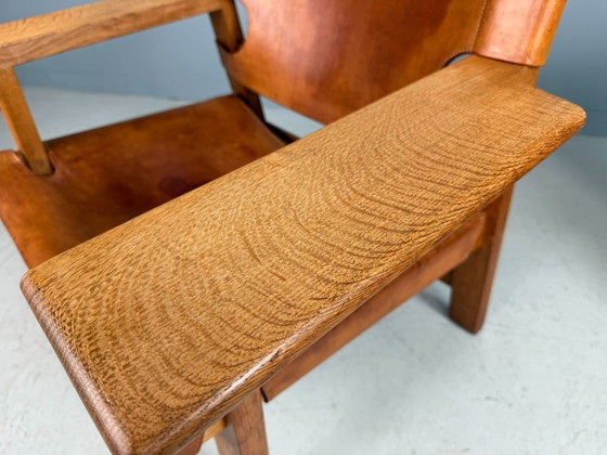 Image 1 of 2x Børge Mogensen Cognac-Leder und Eiche, spanischer Stuhl für Fredericia, 1960