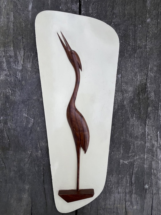 Image 1 of Vintage mid century kraanvogel wandpaneel 