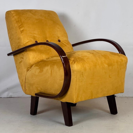 Pair of H-410 Art Deco Armchairs by Jindřich Halabala for UP Zavody, 1930s