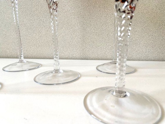 Image 1 of Élégant Quintuor Photophores Bougeoirs en Verre Cristal Art Design Empoli Italie