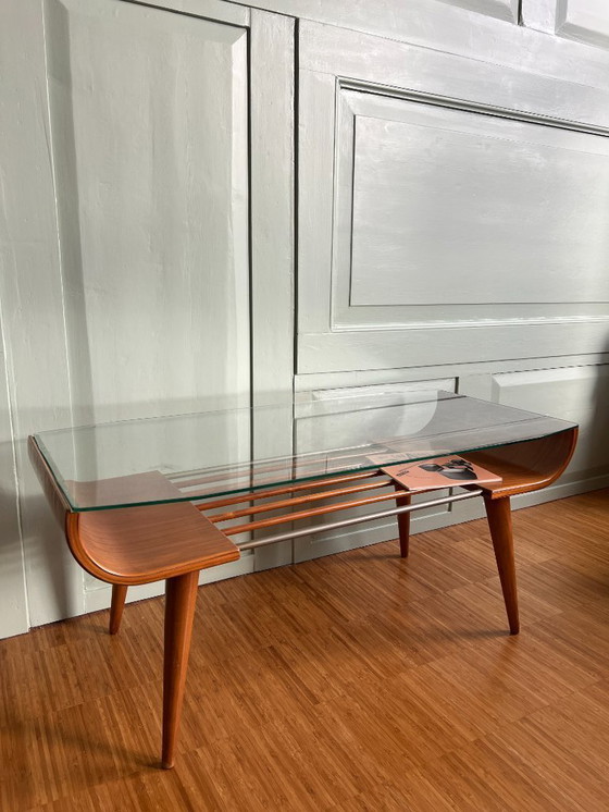 Image 1 of Rara mesa de centro original Cor Alons para C. den Boer Gouda (años 50, teca y cristal)