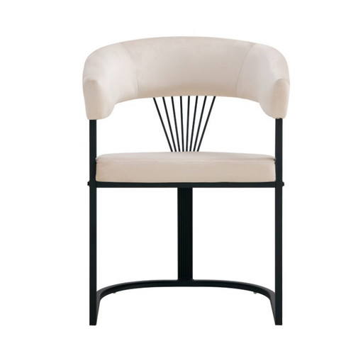 Set di 4 sedie Brittany con braccioli – Metallo nero e velluto beige – Comfort premium