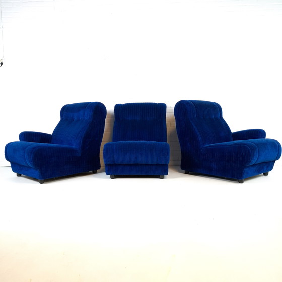Image 1 of Vintage modulaire bank 3 delen koningsblauwe corduroy stof