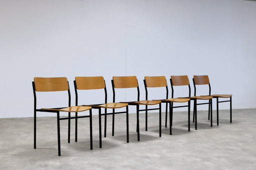 6x vintage industriële stoelen 