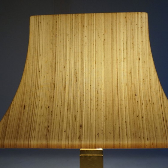 Lampada da tavolo De Knudt con base in ceramica dorata e paralume in lino, 1970, DeKnudt, Lampade da tavolo (foto 4 di 13)