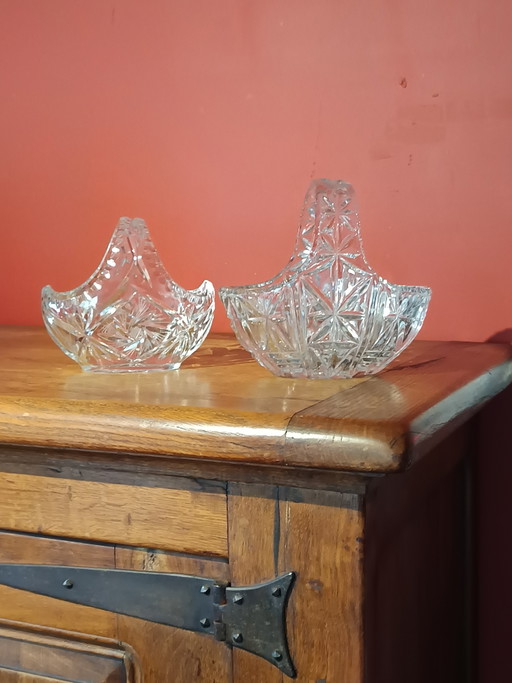 Set de 2 cestas vintage de cristal tallado.