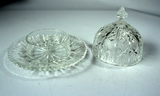 Image 1 of Hoogwaardige botervloot, loodkristalglas, Art Deco, jaren 30