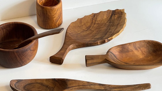 Image 1 of Lot Coupelles en Bois Tourné et Sculpté Vintage
