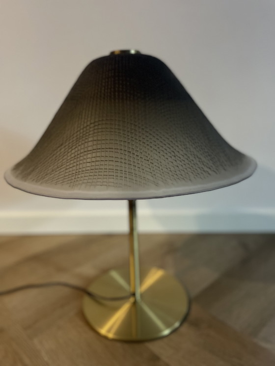 Image 1 of Space age paddestoel messing en glazen tafellamp van Peill & Puzzler 1970s