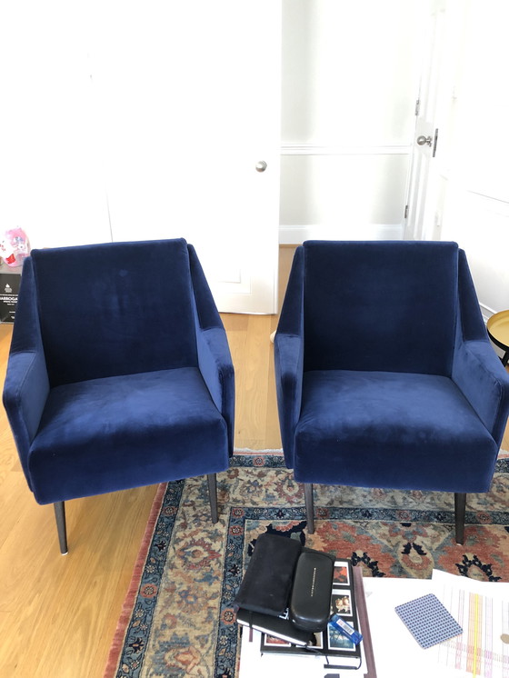 Image 1 of Set of 2 Blue Velvet Armchairs