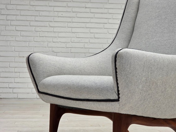 Image 1 of 1960er Jahre, dänisches Design von Illum Wikkelsø, Modell ML 140, Hocker, neu gepolstert.