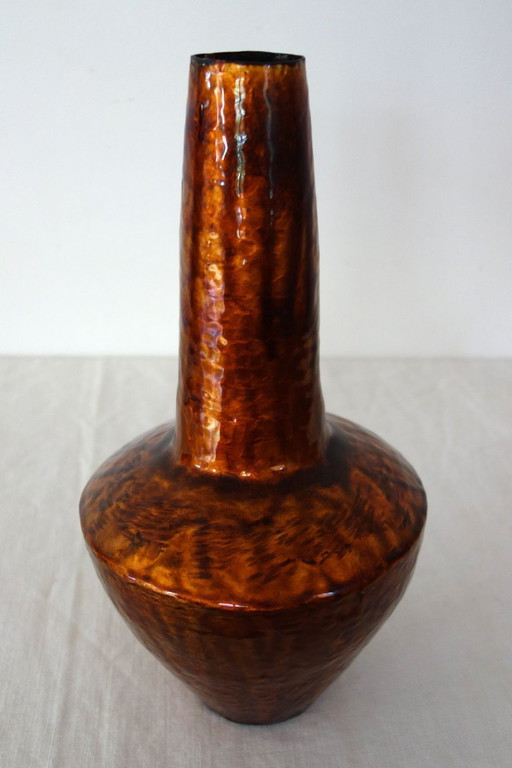 Jarrón vintage de cobre y esmalte cloisonné Art Déco