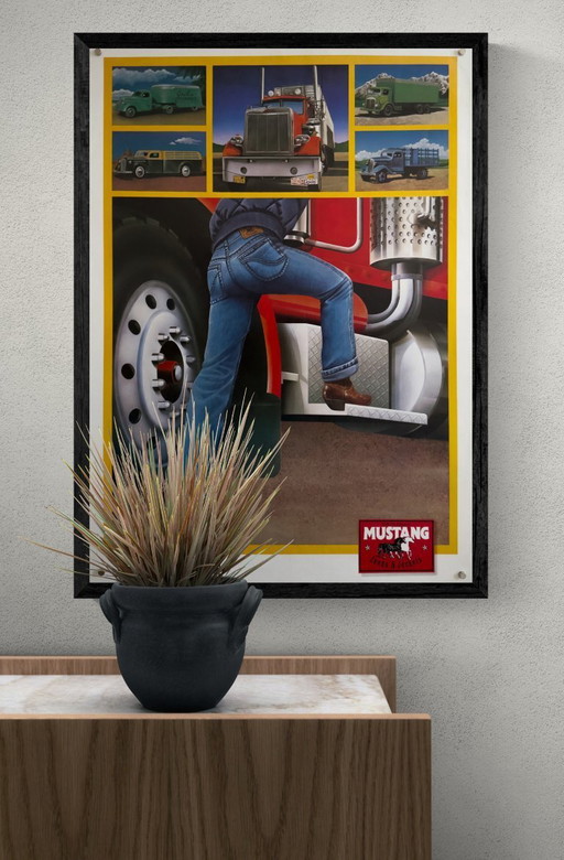 Vaqueros y chaquetas Mustang "Camiones" – c. década de 1980 – Póster original vintage A1 | 84,1 × 59,4 cm | Alemania