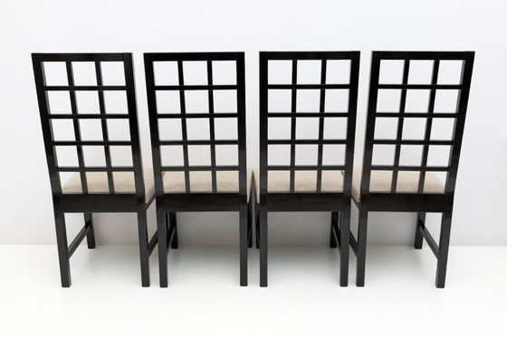 Image 1 of Vier Mackintosh-stijlen zwart gelakte stoelen met hoge rug, 1979