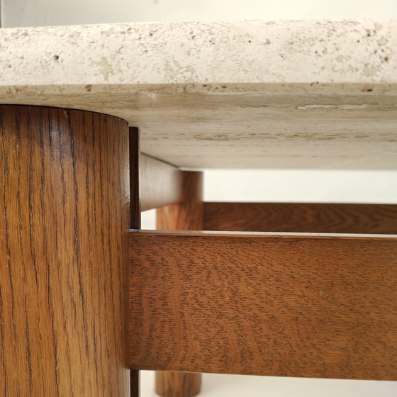 Image 1 of Brutalist coffee table travertine and wenge wood