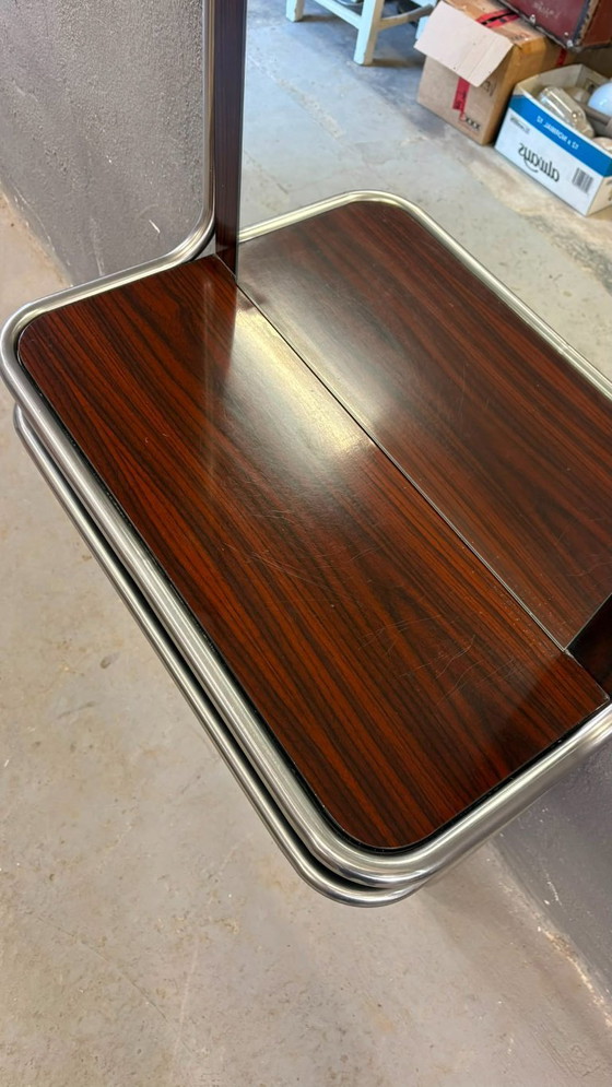 Image 1 of Mid-Century Modern Chrome & Rosewood Wall Console with Mirror, 1970s, Italian