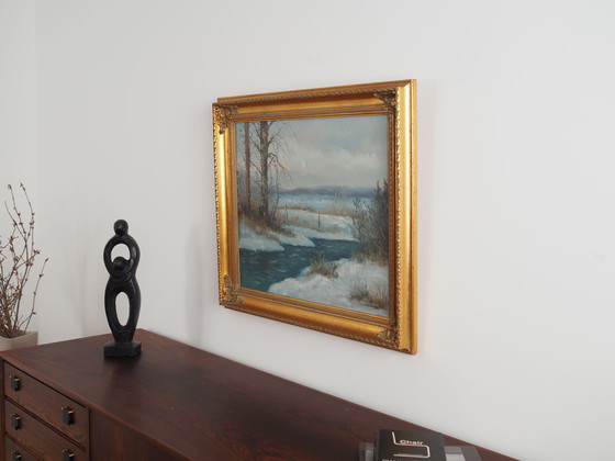 Image 1 of Tableau "Le ruisseau d'hiver", design scandinave, années 1970