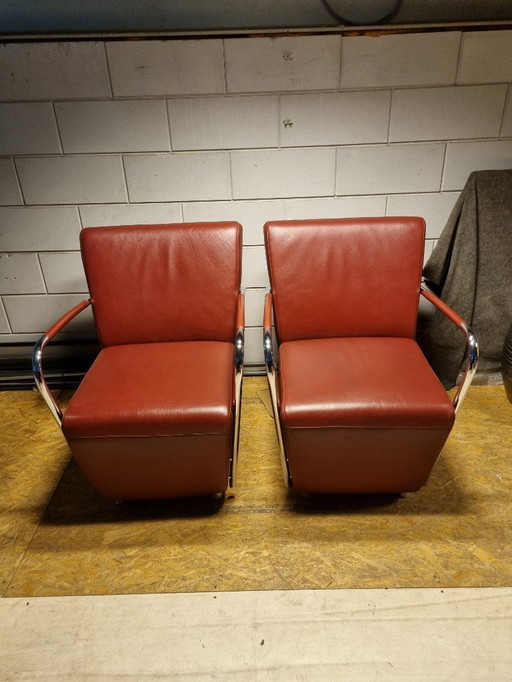 2x Designer-Sessel Leder/Chrom