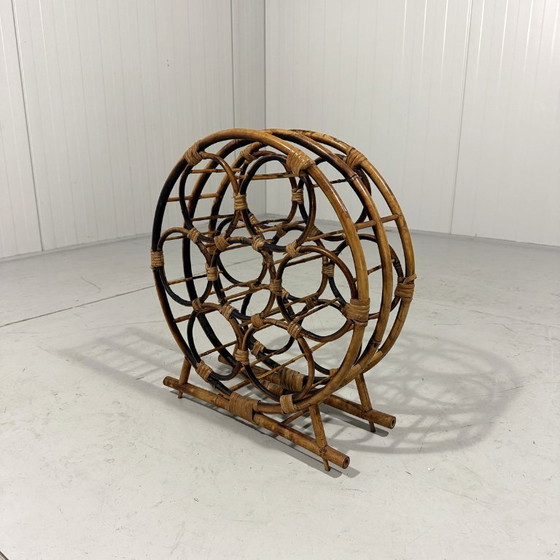 Image 1 of Rond rotan wijnrek flessenrek 1970's