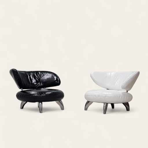 Yin&Yang - Sculptural Italian Longue Chairs In Leather And Chrome 