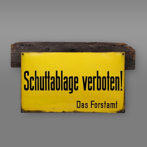 Vintage German Yellow Enamel Sign, 1900