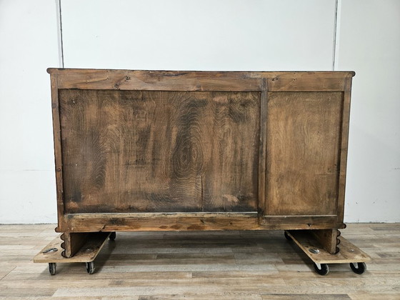 Image 1 of Buffet Art Déco des années 1950 en racine de bruyère et bois laqué, avec plateau en verre