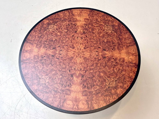 Image 1 of Round designer dining table made of thuja root veneer and steel, 1980s