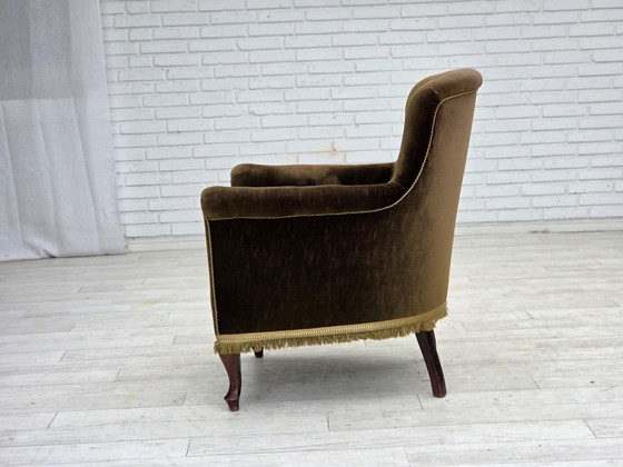 Image 1 of Anni '50, poltrona scandinava, velluto verde per mobili, legno di frassino.