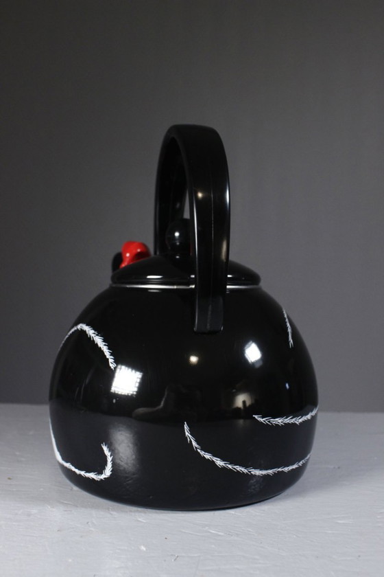 Image 1 of Vintage teapot from Via Ancona NYC, 1997, shaped like a black cat with a bell