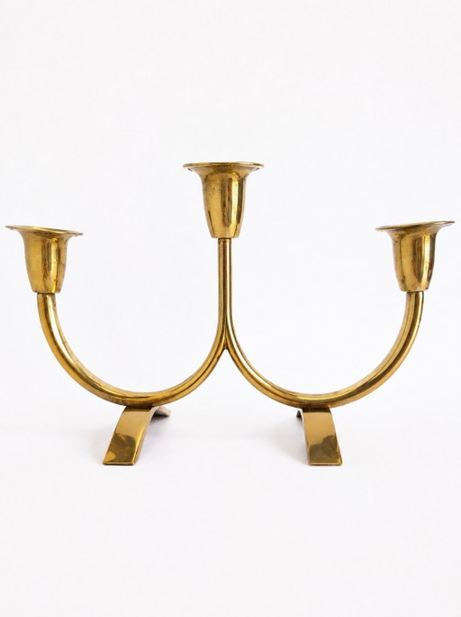 Gunnar Ander Ystad Metall Attributed Brass Candelabra Mid-Century Sweden