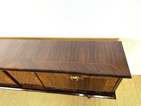 Image 1 of Lang Art Deco dressoir van Macassar ebbenhout, 1950