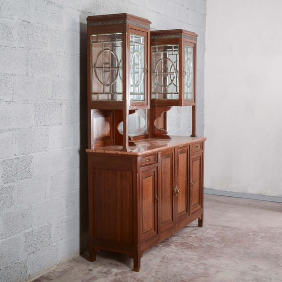 Buffet deux pièces avec miroir et 2 tiroirs – Vaisseliers, Art Nouveau (photo 3 of 18)