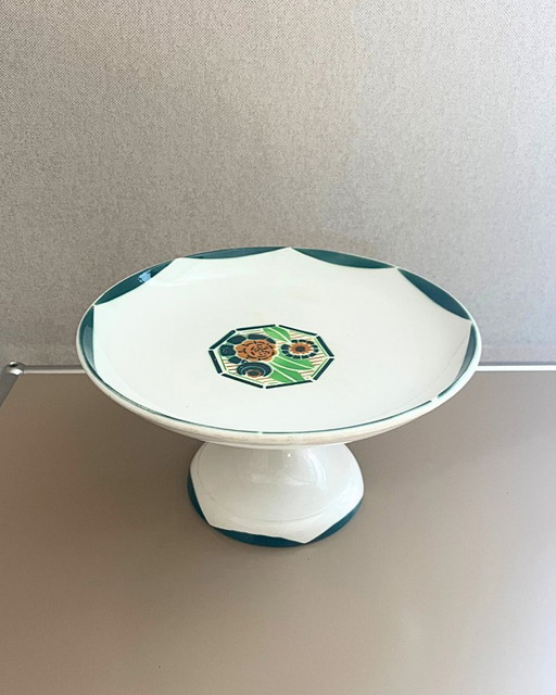 Vintage Sarreguemines aardewerken schaal met voet – florale decoratie – jaren 50