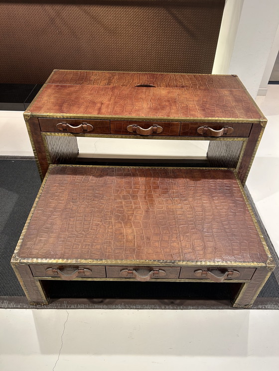 Image 1 of Exclusive Leather Trunk Tables – Genuine Leather with Crocodile Print – Boutique Luxury Set