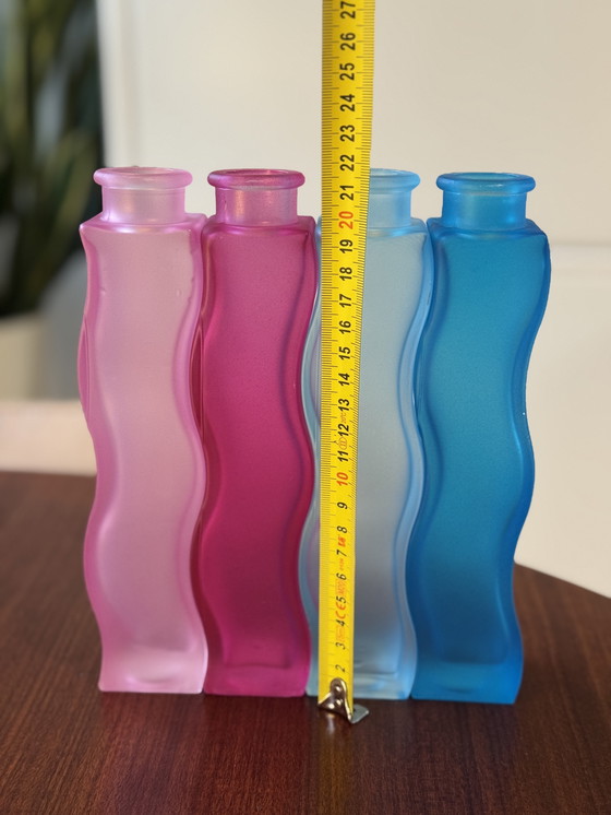 Image 1 of Set of 7 vintage IKEA Skamt Squiggle Zigzag Vases 90s design